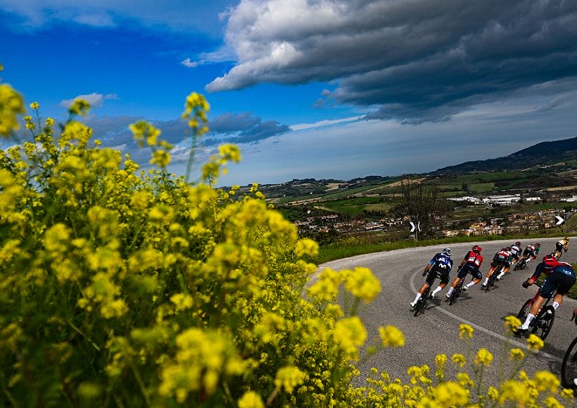 Riders passing through the Italian countryside during Tirreno-Adriatico 2025