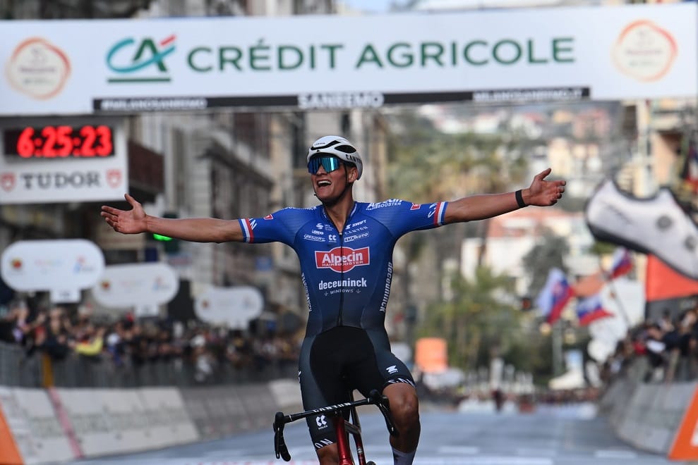 Witness the riders cross the finish line during Milan Sanremo live