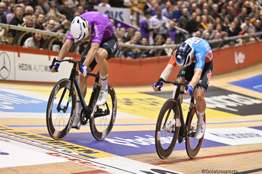 Two riders battle it out during the Ghent Six Day annual event