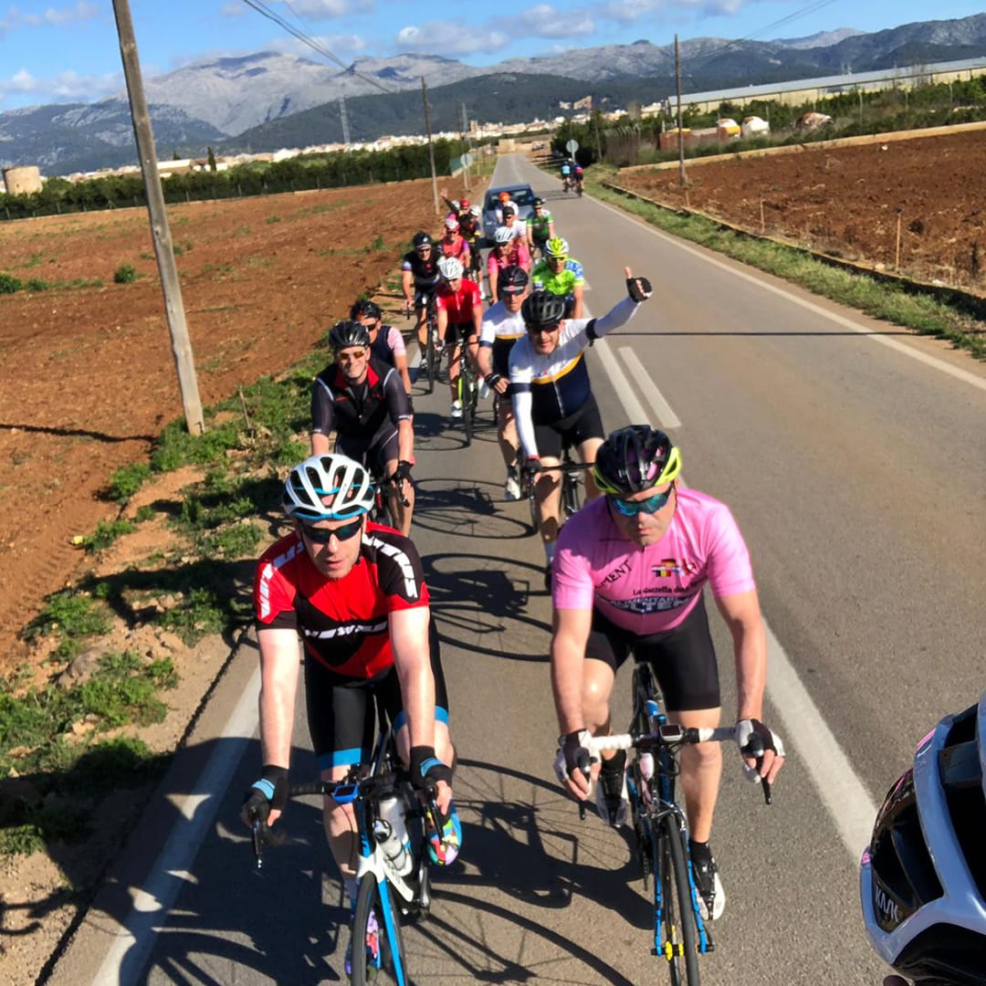 Riders pose for the camera during the Mallorca Cycling Week