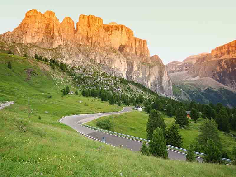 The sun sets over the Dolomites during the Dolomites Weekender