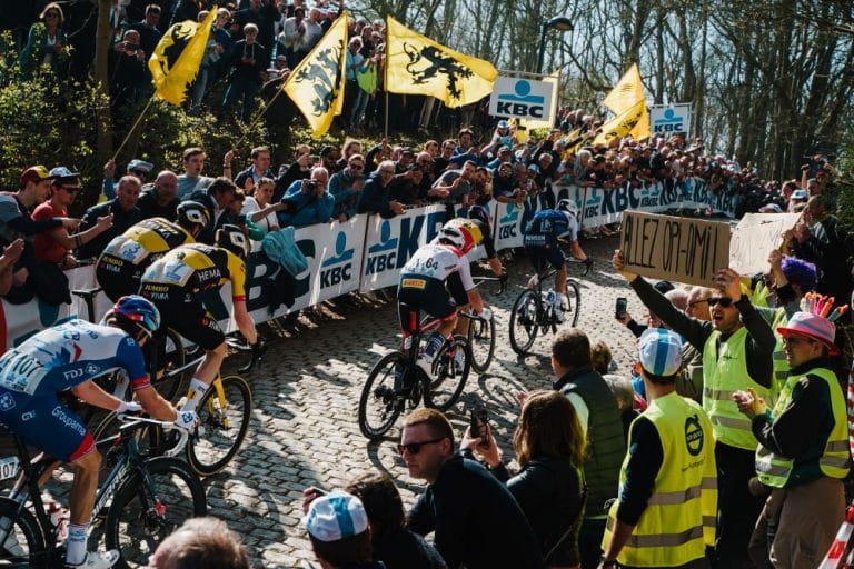 Spectators cheer on the pros during the Tour of Flanders 2025