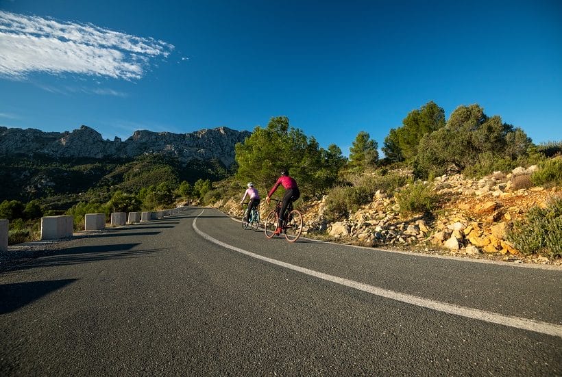 Riders tackling a climb during the Calpe self-guided cycling holiday