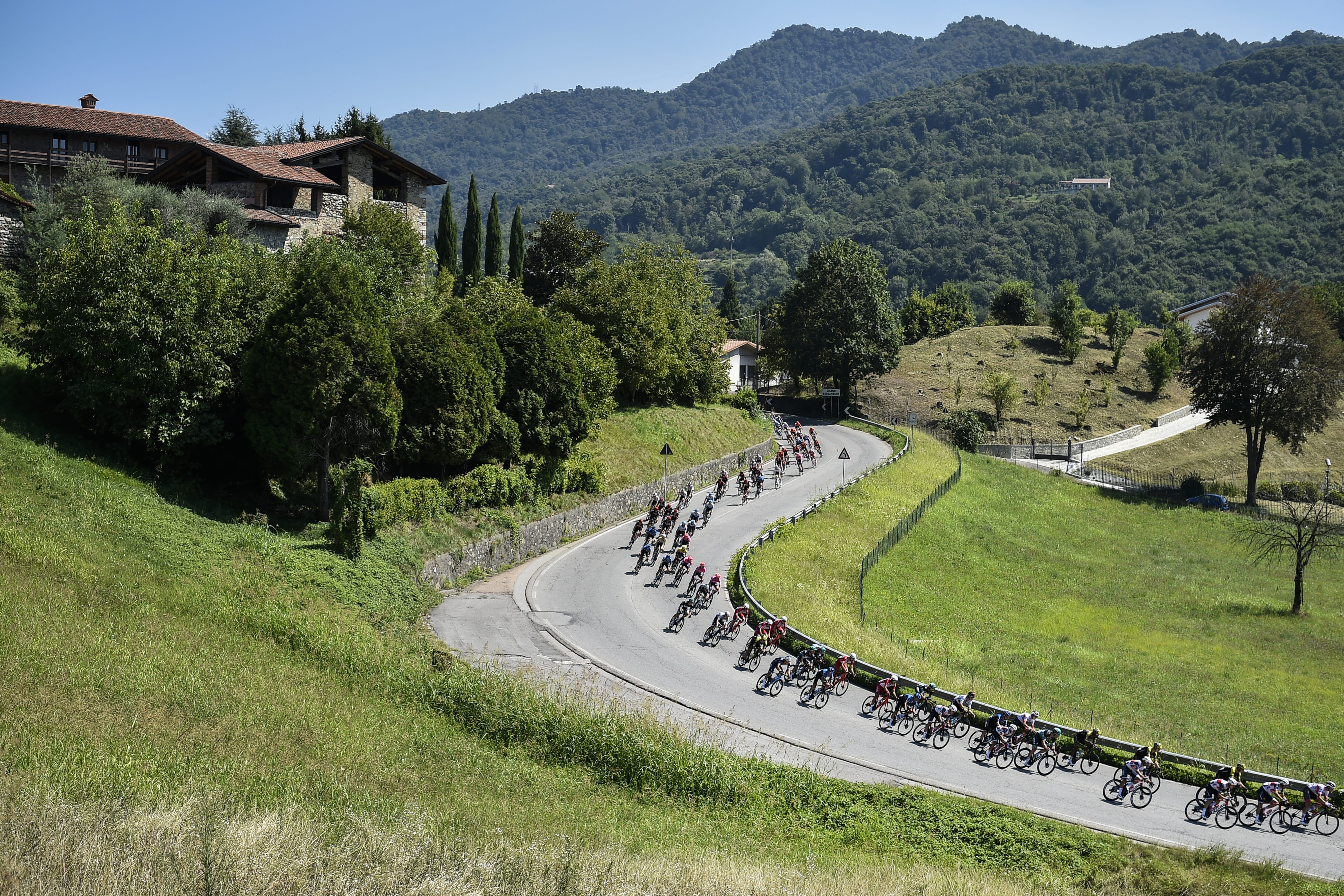 Riders passing through tricky bends during a race in Italy