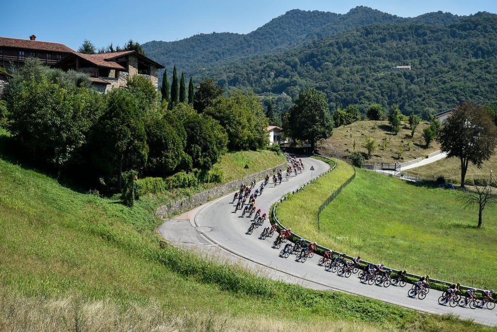 Riders passing through tricky bends during a race in Italy