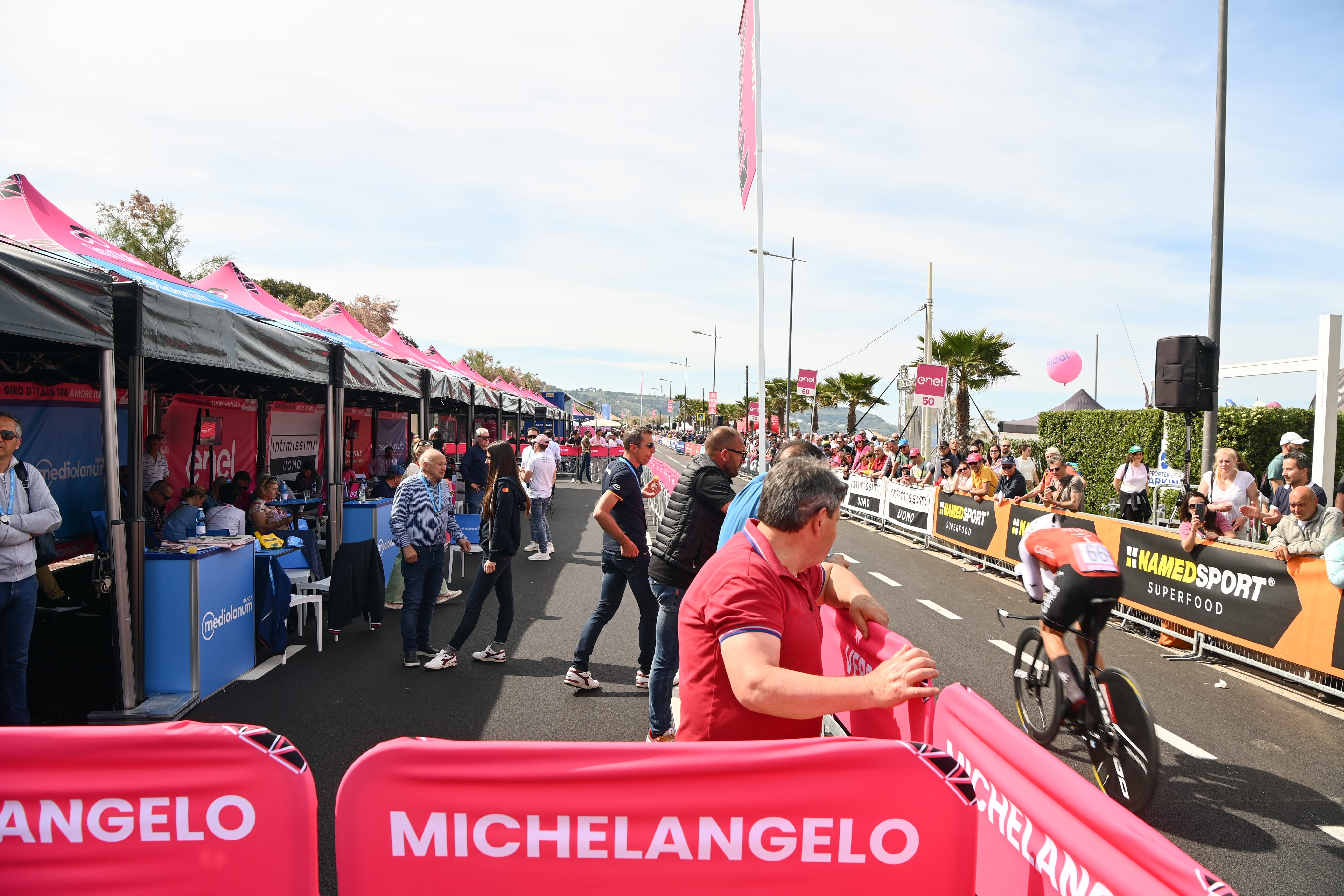 Hospitality enclosure at the 2024 Giro d'Italia hospitality with Team Visma Lease a Bike