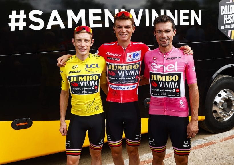 TVL triple crown winners celebrate after the Vuelta a Espana 2023.