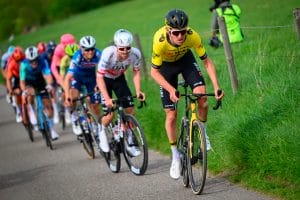 A Team Visma | Lease a Bike rider battles through the Spring Classic of Amstel Gold